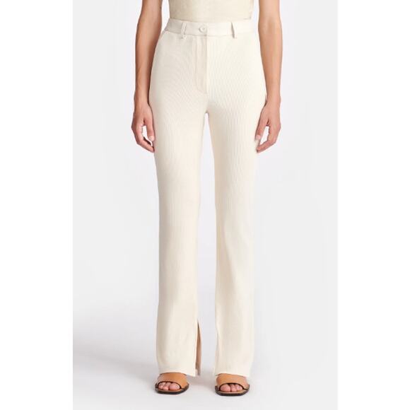 NWT Nanushka Cream Mykas Leather-Trimmed Ribbed-Jersey Pants Womens Small